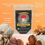 Ingrédients Malama Mushrooms: huit champignons biologiques et biodisponibles.