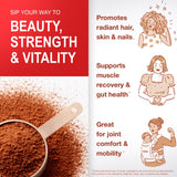 Mama Natural verre chocolat collagene préparé : boisson chaude réconfortante et nourrissante.