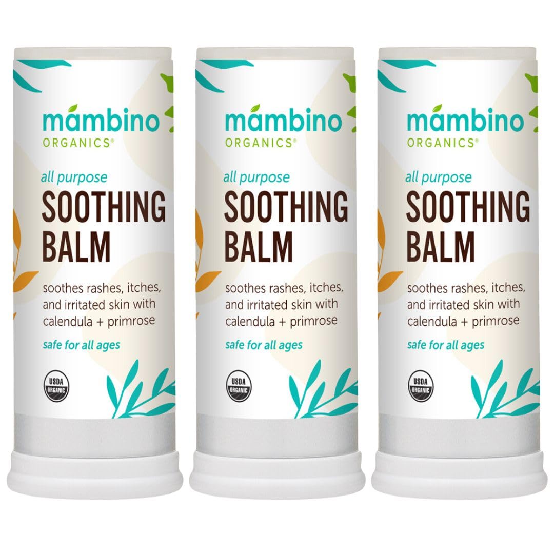 Mambino Organics baume apaisant tout-en-un, soulagement rapide pour peaux irritées.