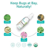 Étiquette du spray Mambino Organics, protection longue et naturelle jusqu'à 12 heures.