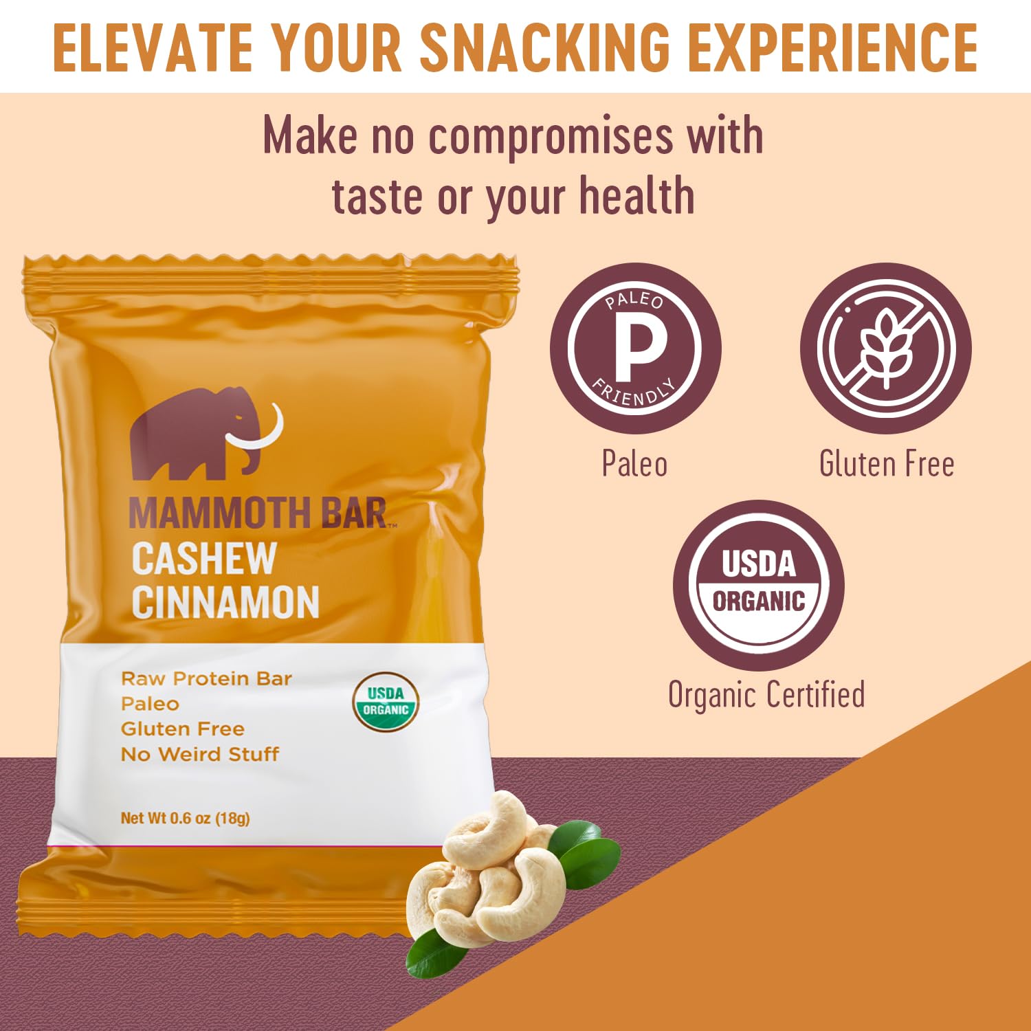 Barre biologique Mammoth Bar, ingrédients simples et certifiés biologiques