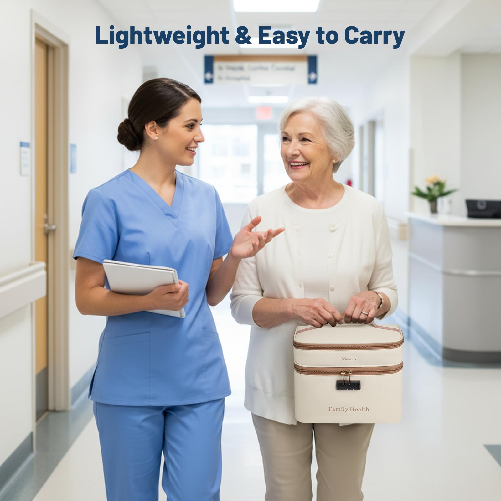 Poches mailles et rangements pour fournitures médicales essentielles.