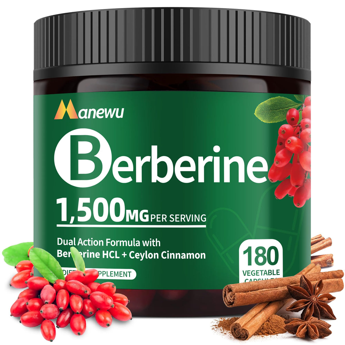 Manewu Berberine: flacon et gélules pour une utilisation quotidienne pratique.