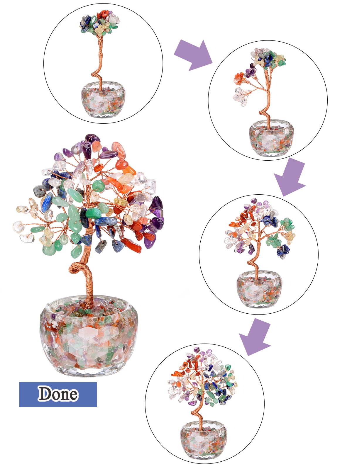 MANIFO arbre Citrine avec socle en verre, élégant sur étagère