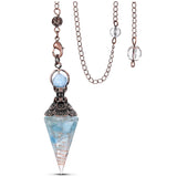 Pendule MANIFO en cristal aquamarine Six facettes pour méditation et radiesthésie.