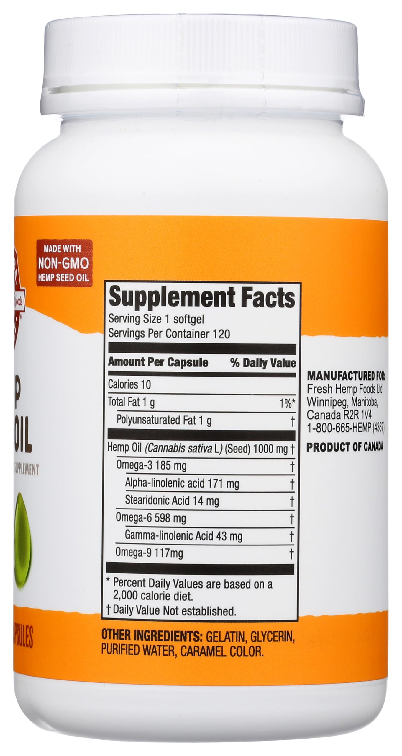 Manitoba Harvest gélules softgel, format portable pour trajets quotidiens.