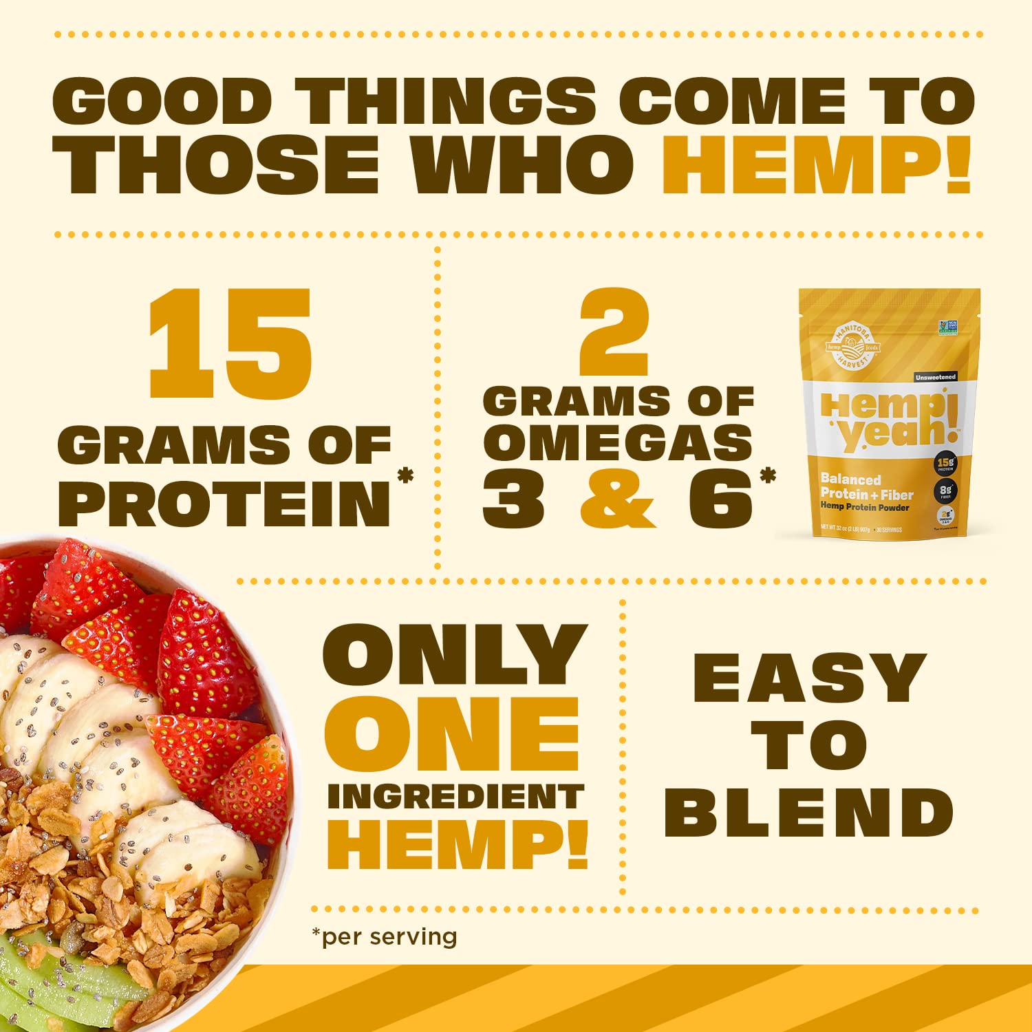 Poudre sans sucre de Manitoba Harvest Hemp Yeah pour un apport protéique et équilibré