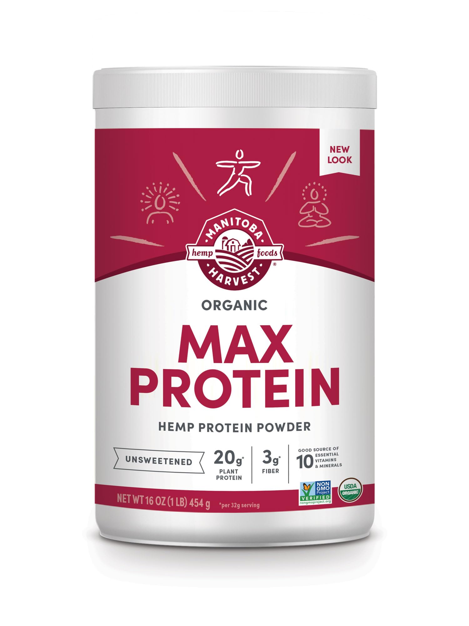 Manitoba Harvest Hemp Yeah poudre protéinée non sucrée en pot, énergie durable.