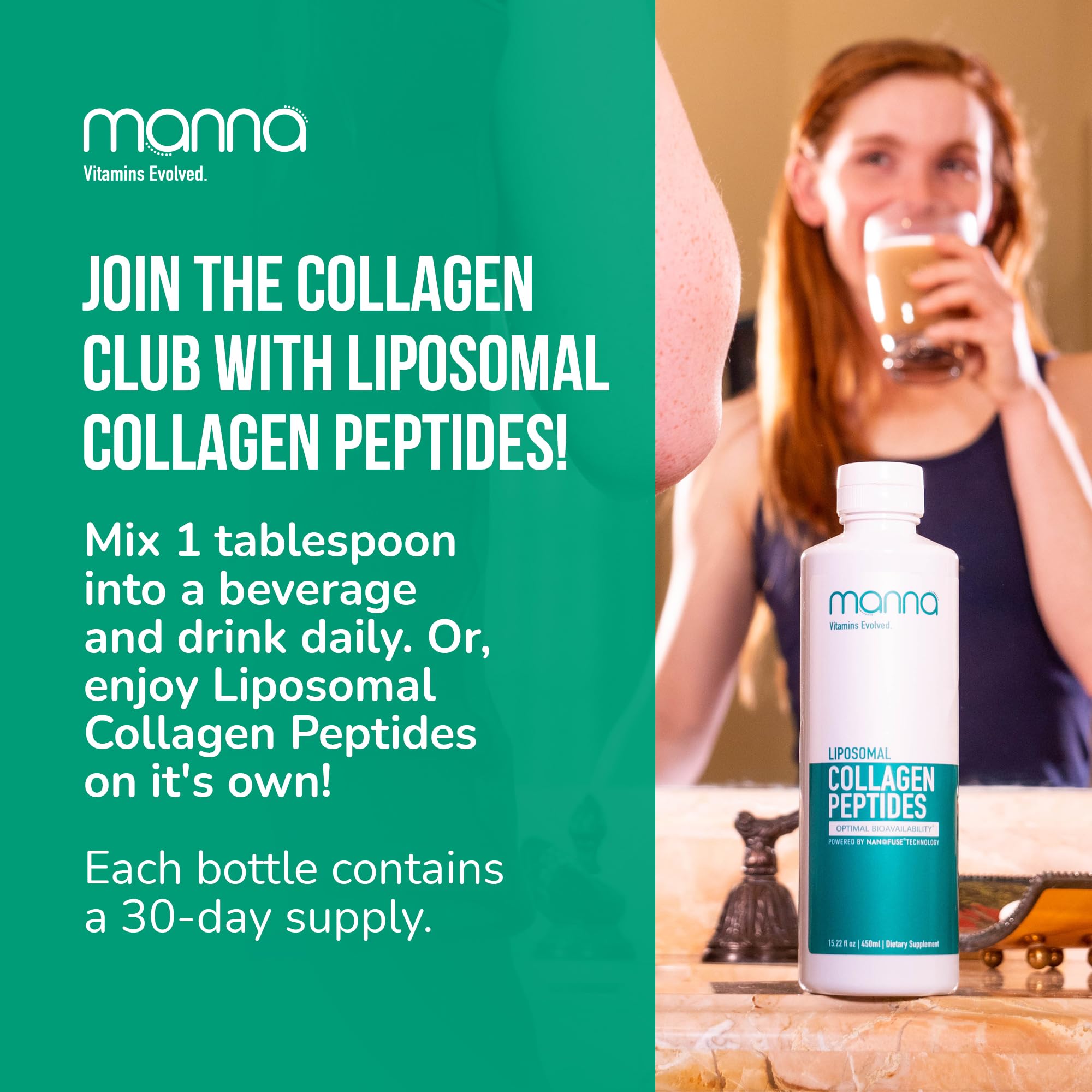 Manna Vitamins Evolved, utilisation quotidienne favorisant peau, cheveux et ongles