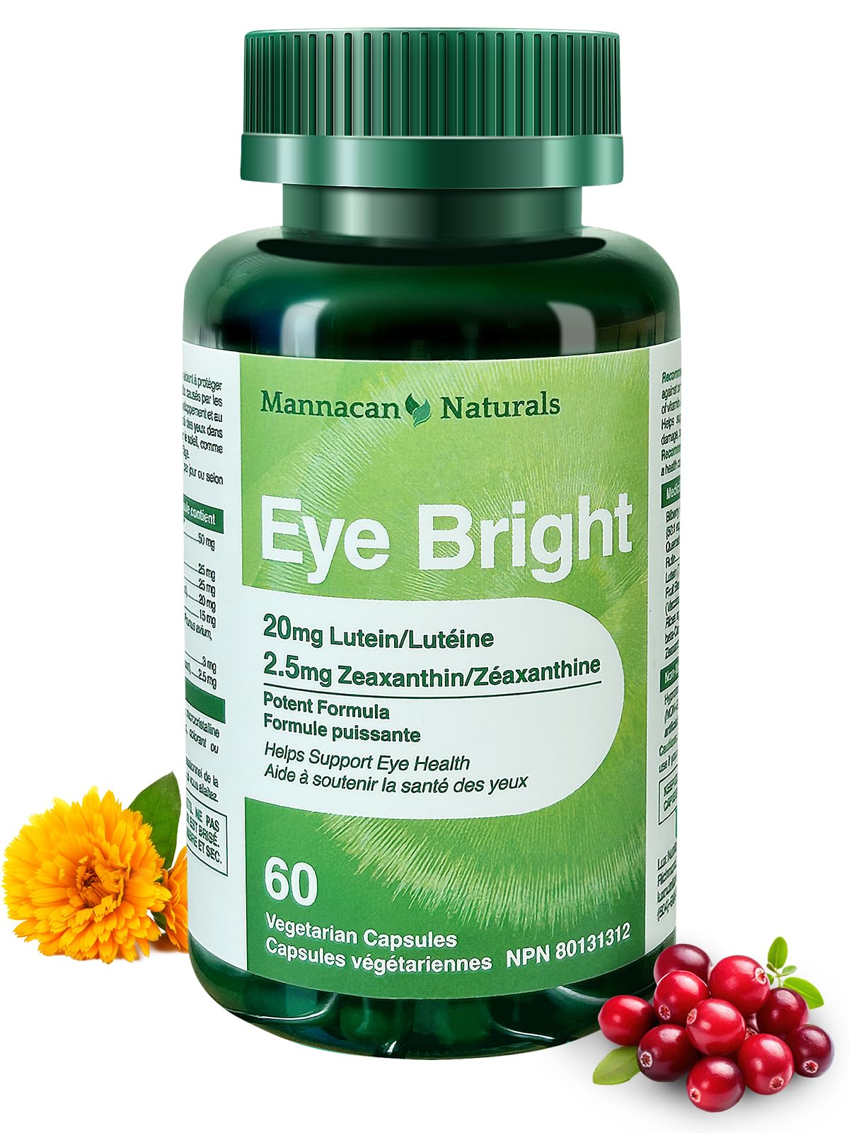 MANNACAN NATURALS Lutéine-Zéaxanthine: bouteille de gélules pour la santé visuelle au quotidien.