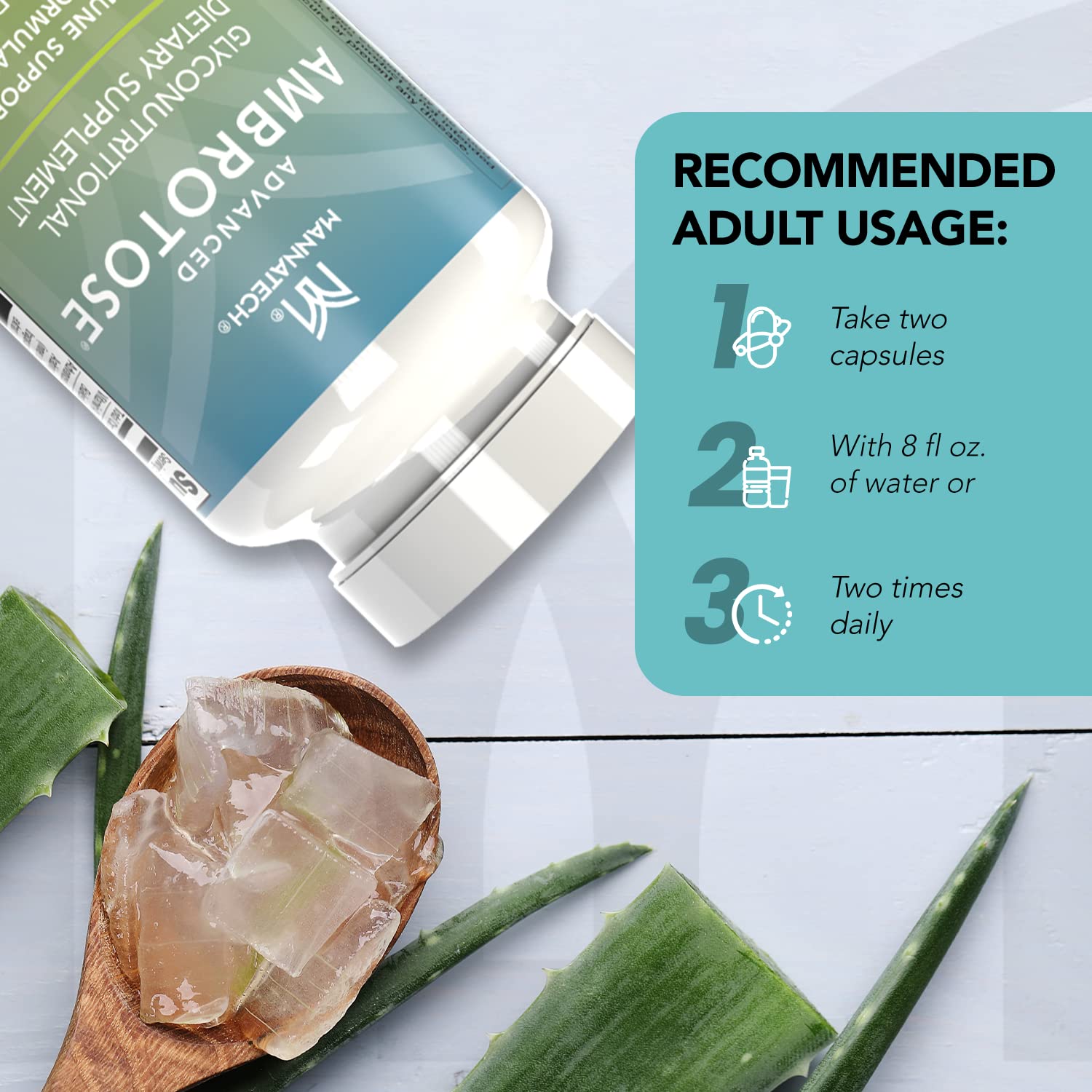 Mannatech Ambrotose – capsules sur le comptoir invitant à une routine simple.