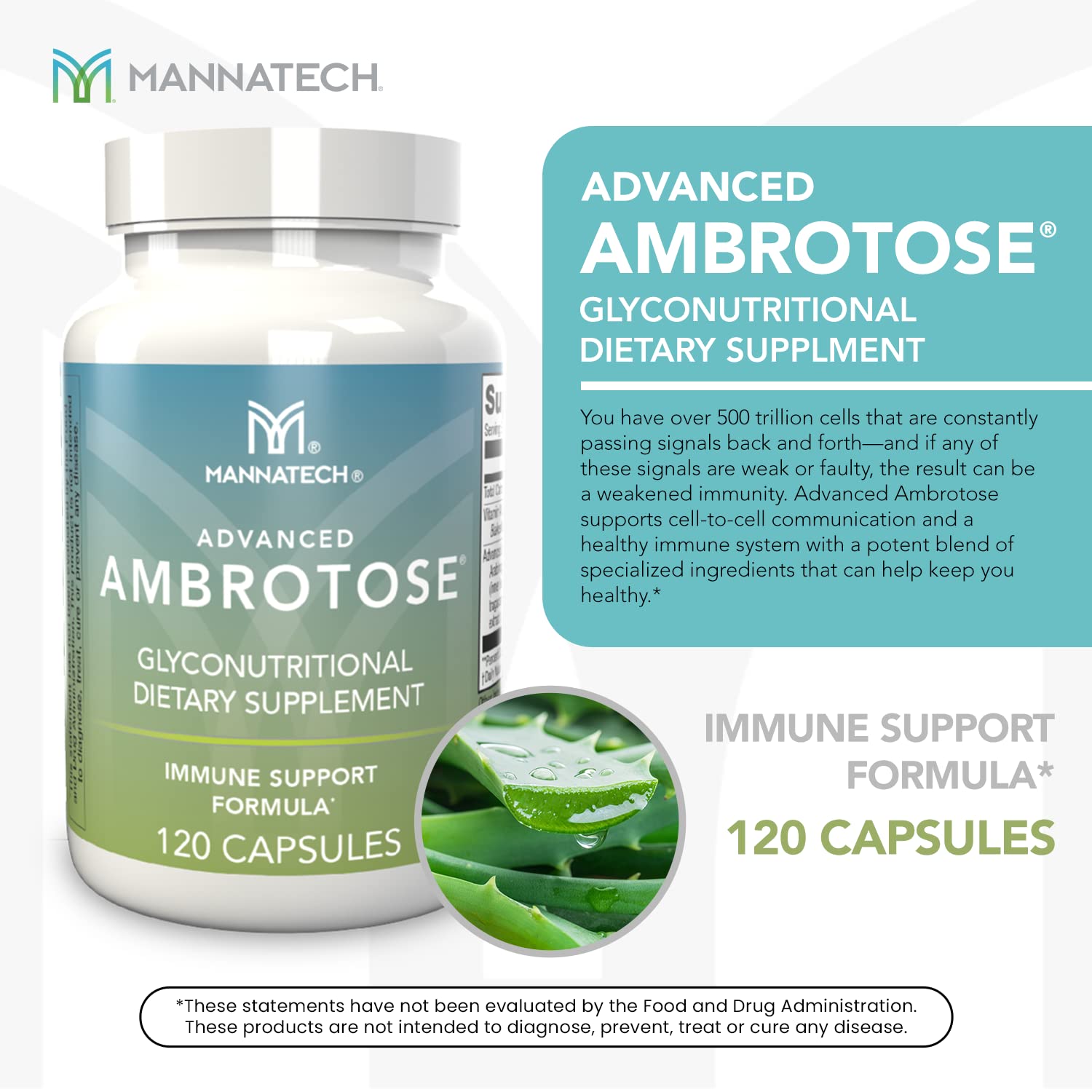 Mannatech Ambrotose – emballage clair mettant en évidence les ingrédients clés.