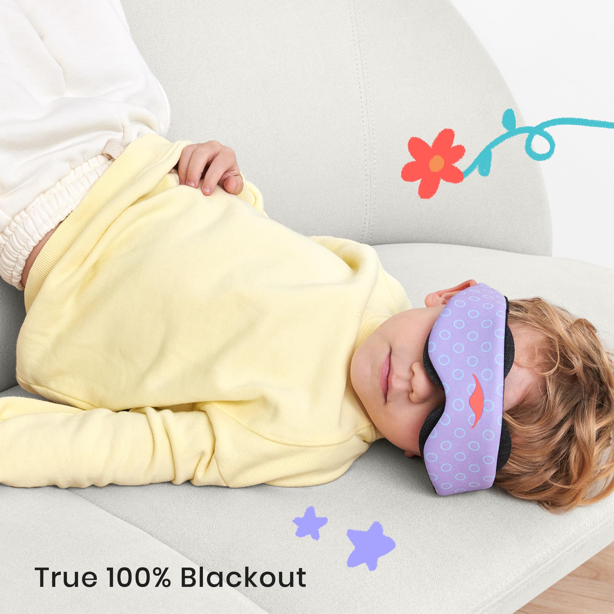 Cavités oculaires ajustables du masque Manta Sleep pour enfant Periwinkle.