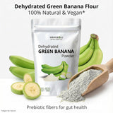 Manubolu Poudre Banane Verte — gros plan sur texture fine, idéale pour cuisiner.