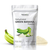 Manubolu Poudre Banane Verte dans sac ouvert, pratique pour smoothies riches en fibres.