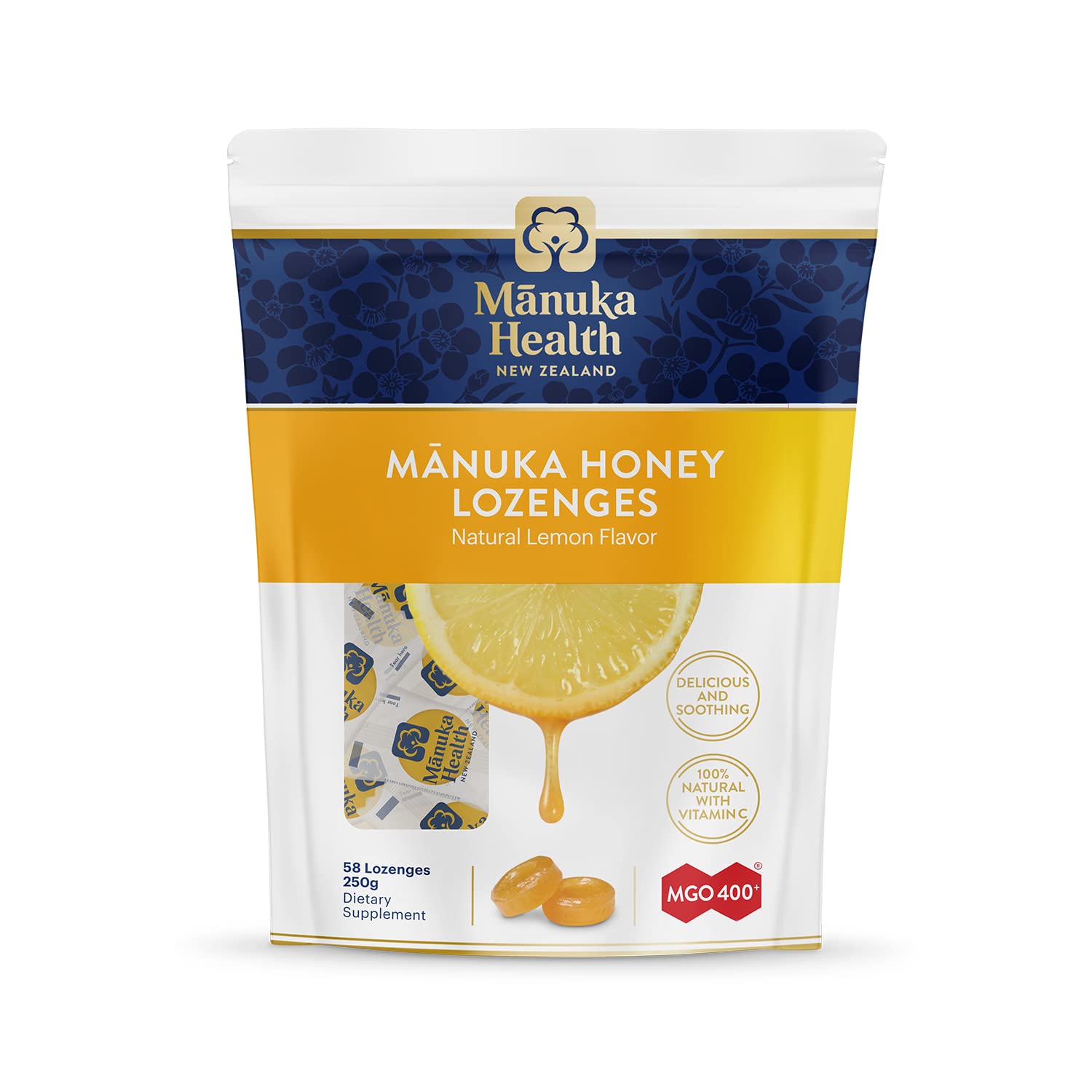Pastilles citron Manuka Health dans boîte, prêt à l'emploi