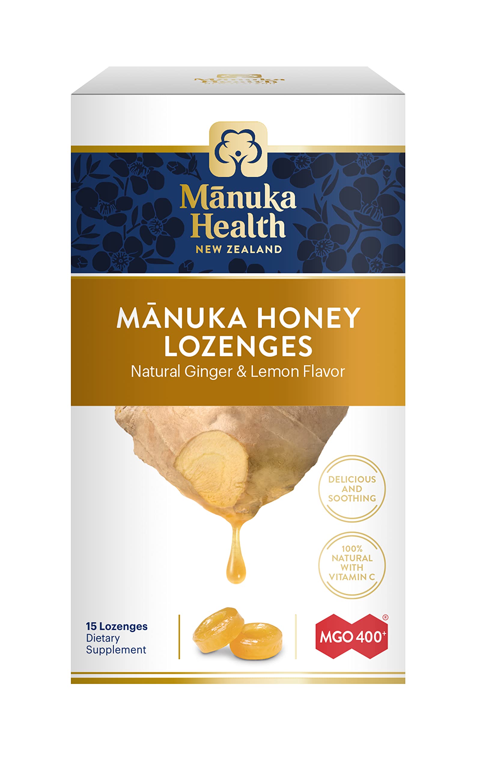 Pastilles Manuka Health citron-gingembre, emballage pratique pour soulager temporairement la gorge