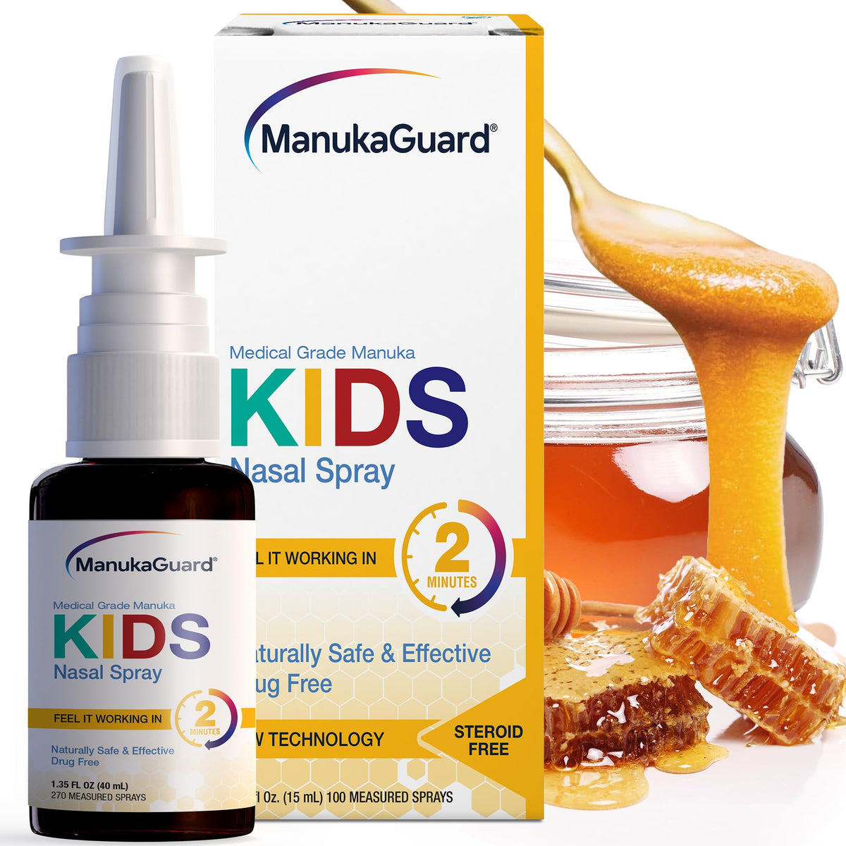 ManukaGuard Kids Spray nasal, bouteille: soutien possible pour le confort nasal des enfants.
