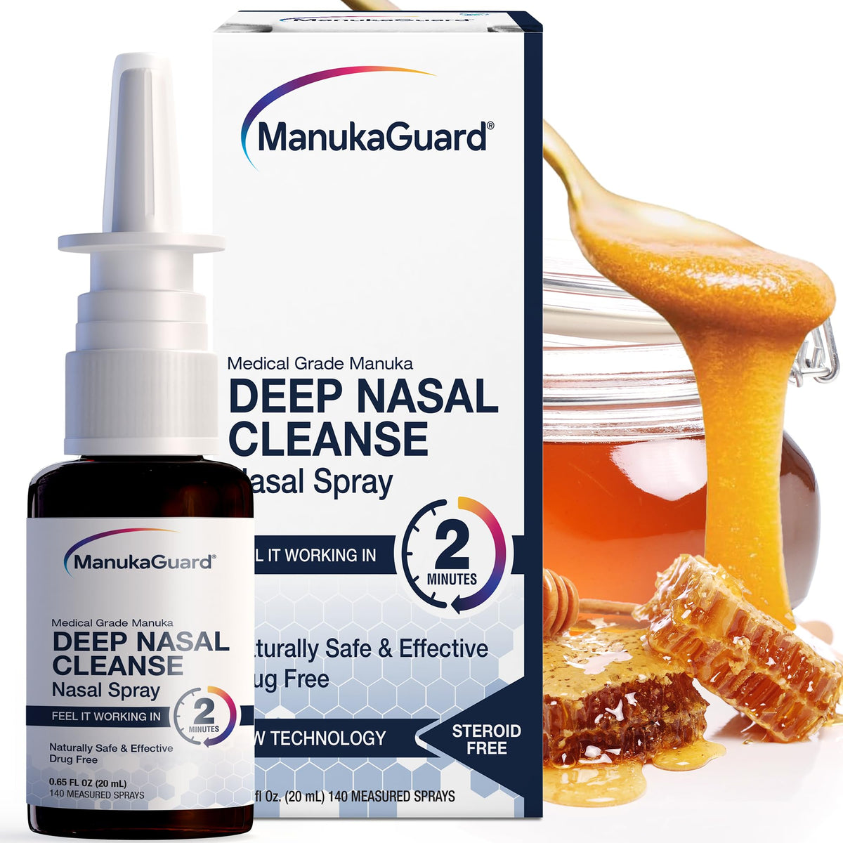 ManukaGuard spray nasal – bouteille eau saline pour l'hygiène nasale quotidienne.