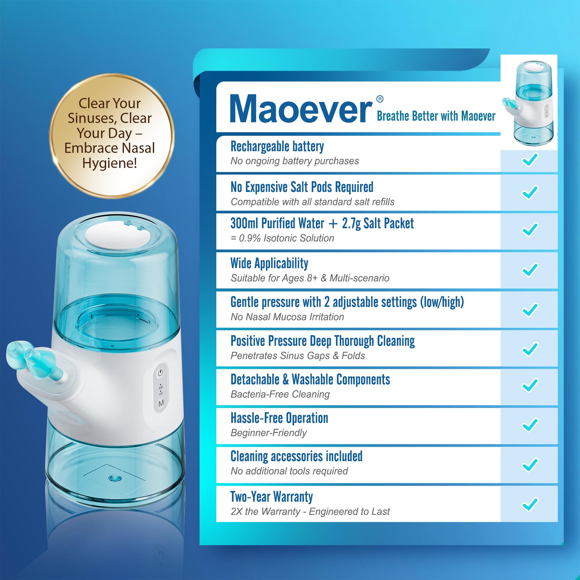 MAOEVER flux ajustable pour rinçage nasal personnalisé.