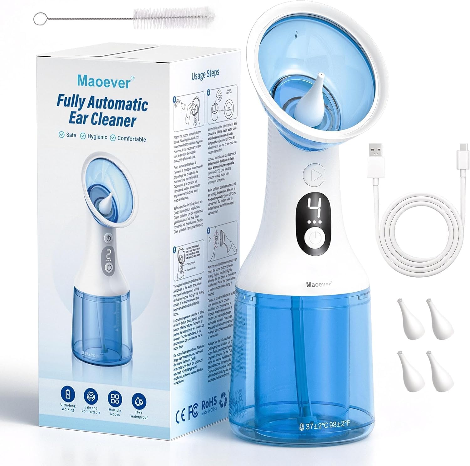 MAOEVER nettoyeur d oreilles avec double réservoir pour un nettoyage propre