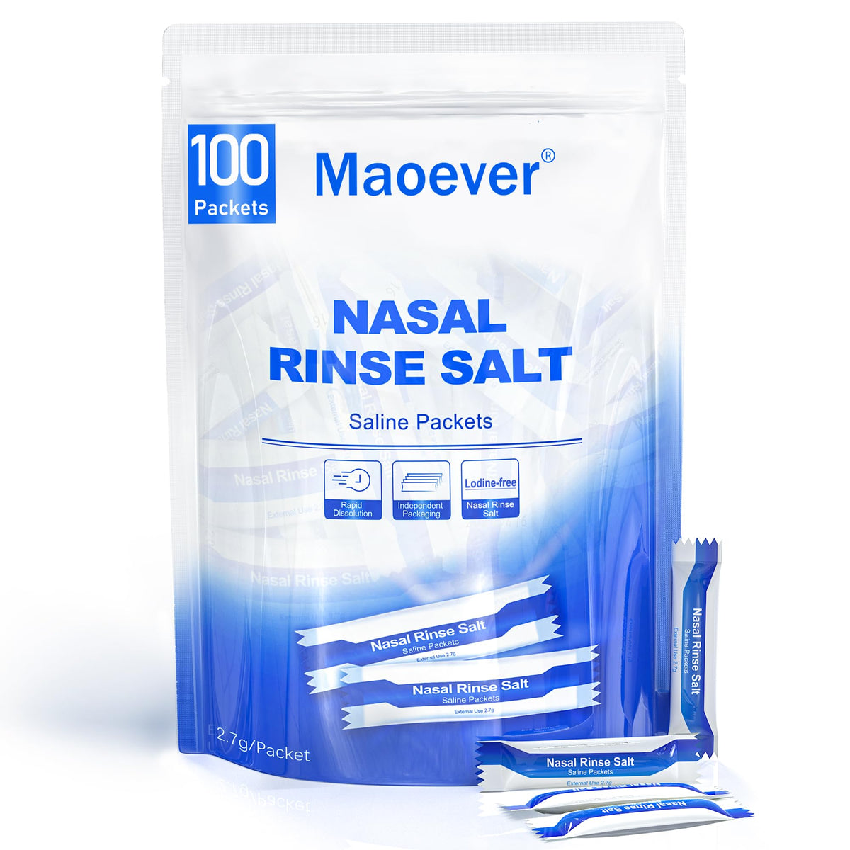 MAOEVER sachets salins: 100 unités faciles à transporter pour rinçage nasal.
