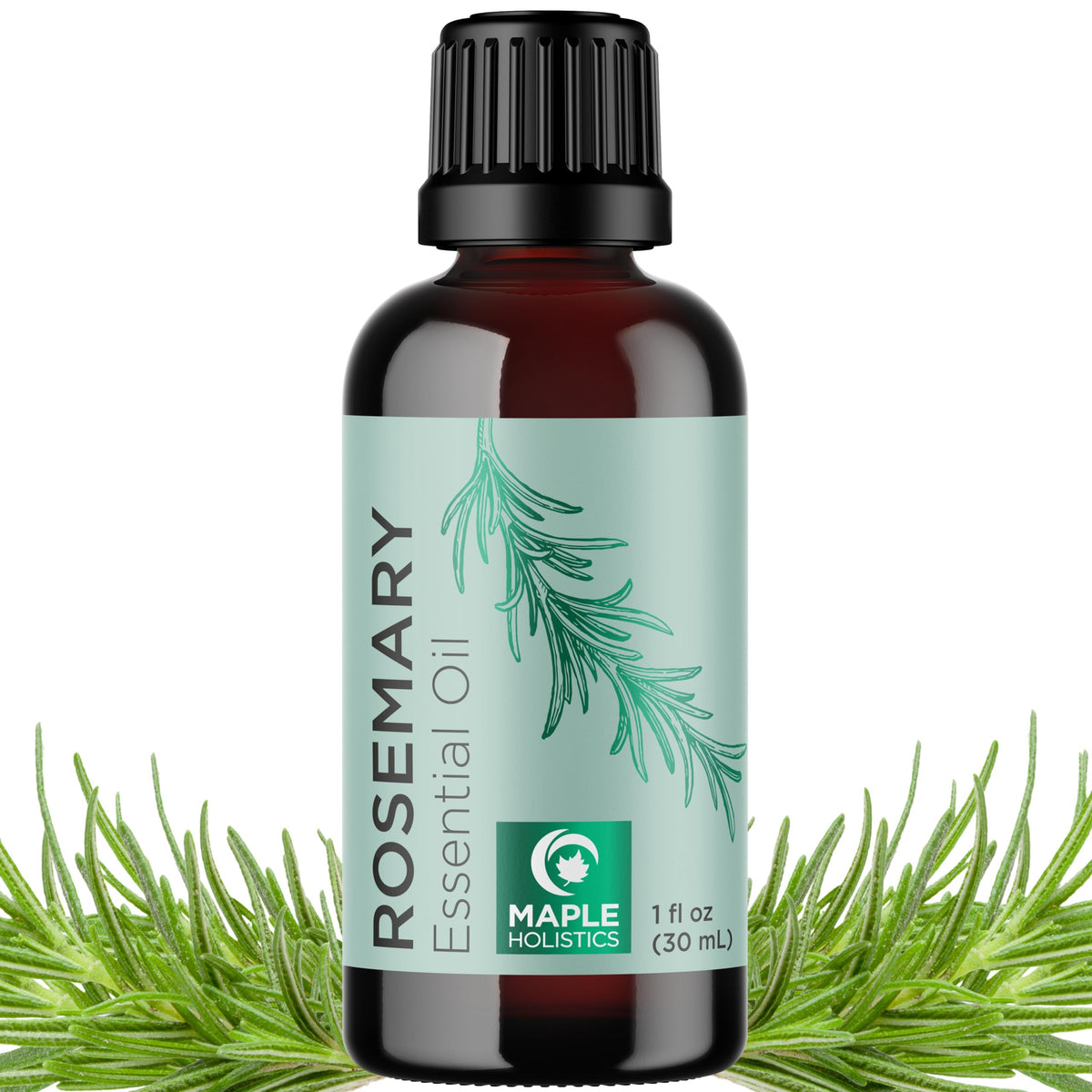 Huile de romarin Maple Holistics, bouteille avec pipette pour application topique capillaire.