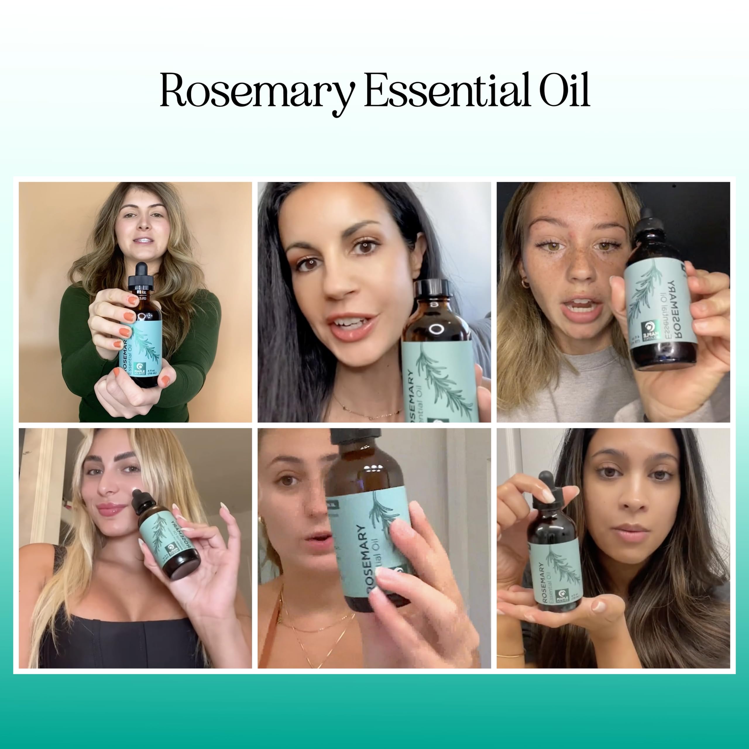 Huile essentielle romarin Maple Holistics sur cheveux et cuir chevelu