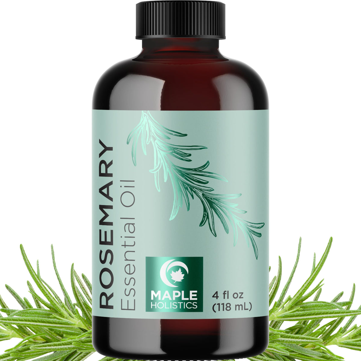Maple Holistics huile essentielle romarin, bouteille avec pipette, diffusion possible