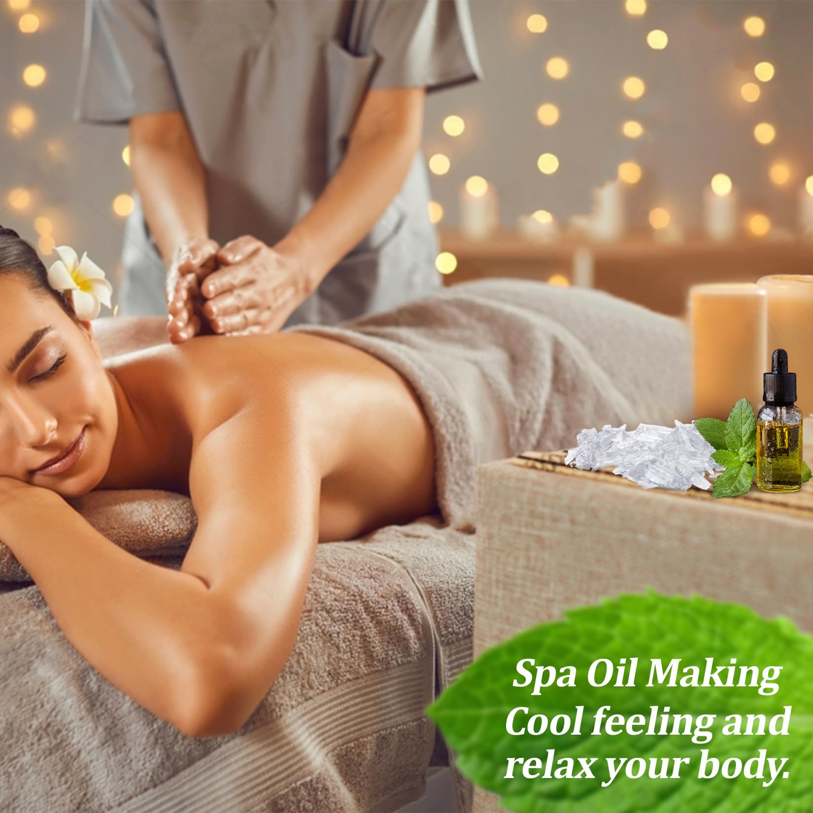 Massage corporel avec cristaux menthol MAQIHAN pour une sensation rafraîchissante.