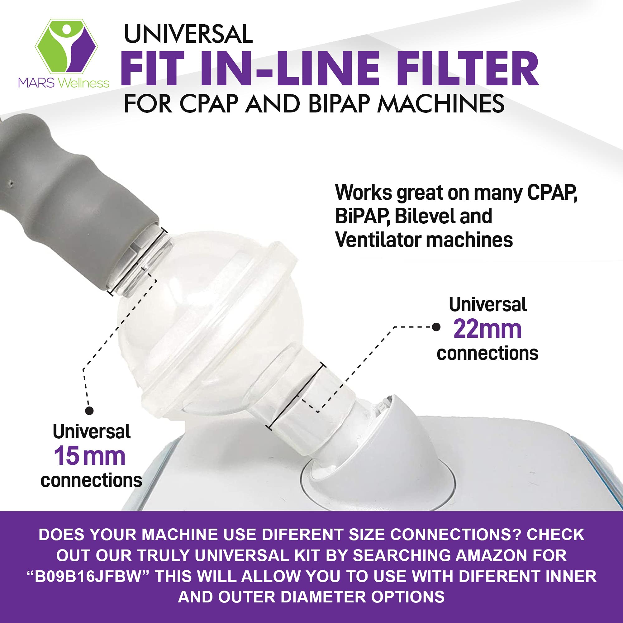 Installation rapide et facile du filtre CPAP MARS WELLNESS sans outil.