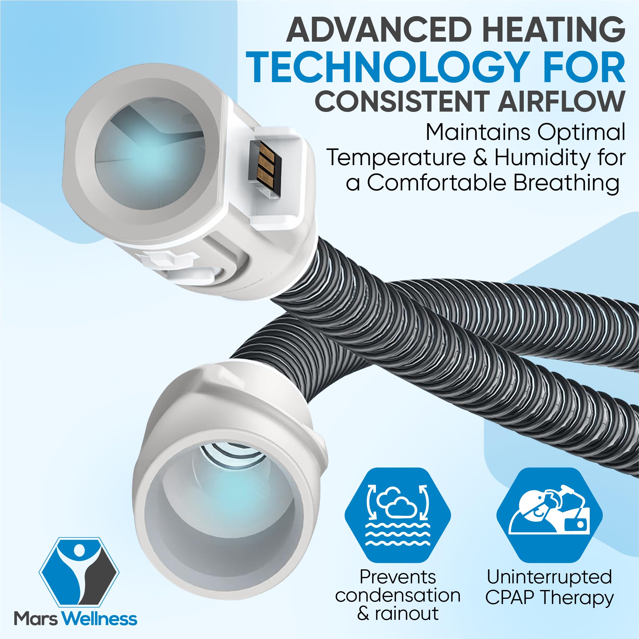 Matériau durable et facile à nettoyer du tuyau CPAP Mars Wellness.