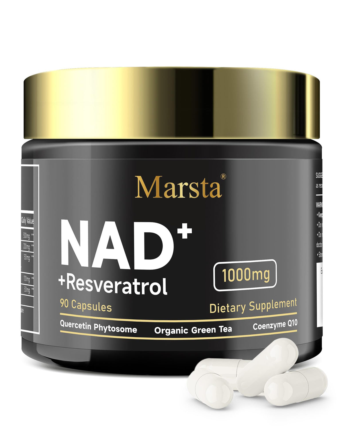 MARSTA Liposomal Résveratrol en bouteille, énergie durable grâce à la technologie liposomale.