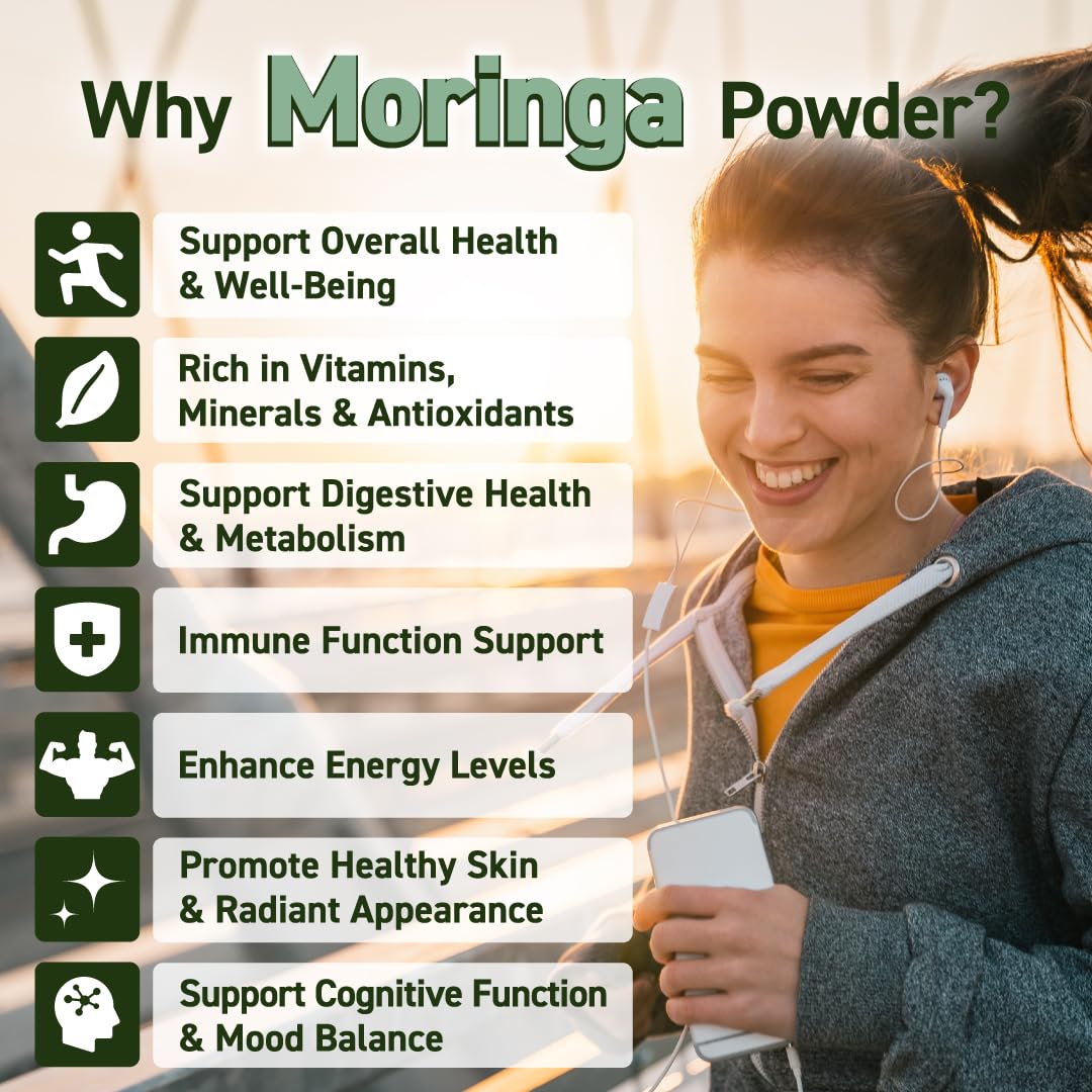 Marunga Poudre de Moringa, doseur inclus, dosage précis pour vos recettes.