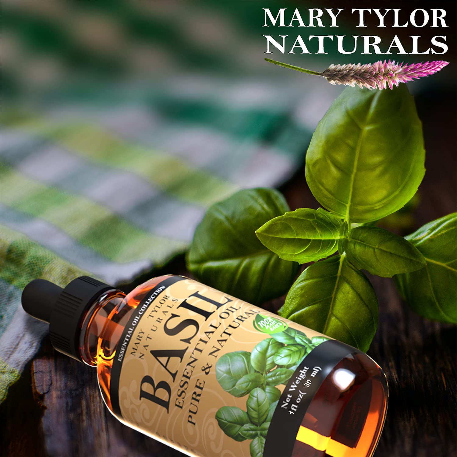 Mary Tylor Naturals huile basilic — étiquette lisible et emballage sûr.