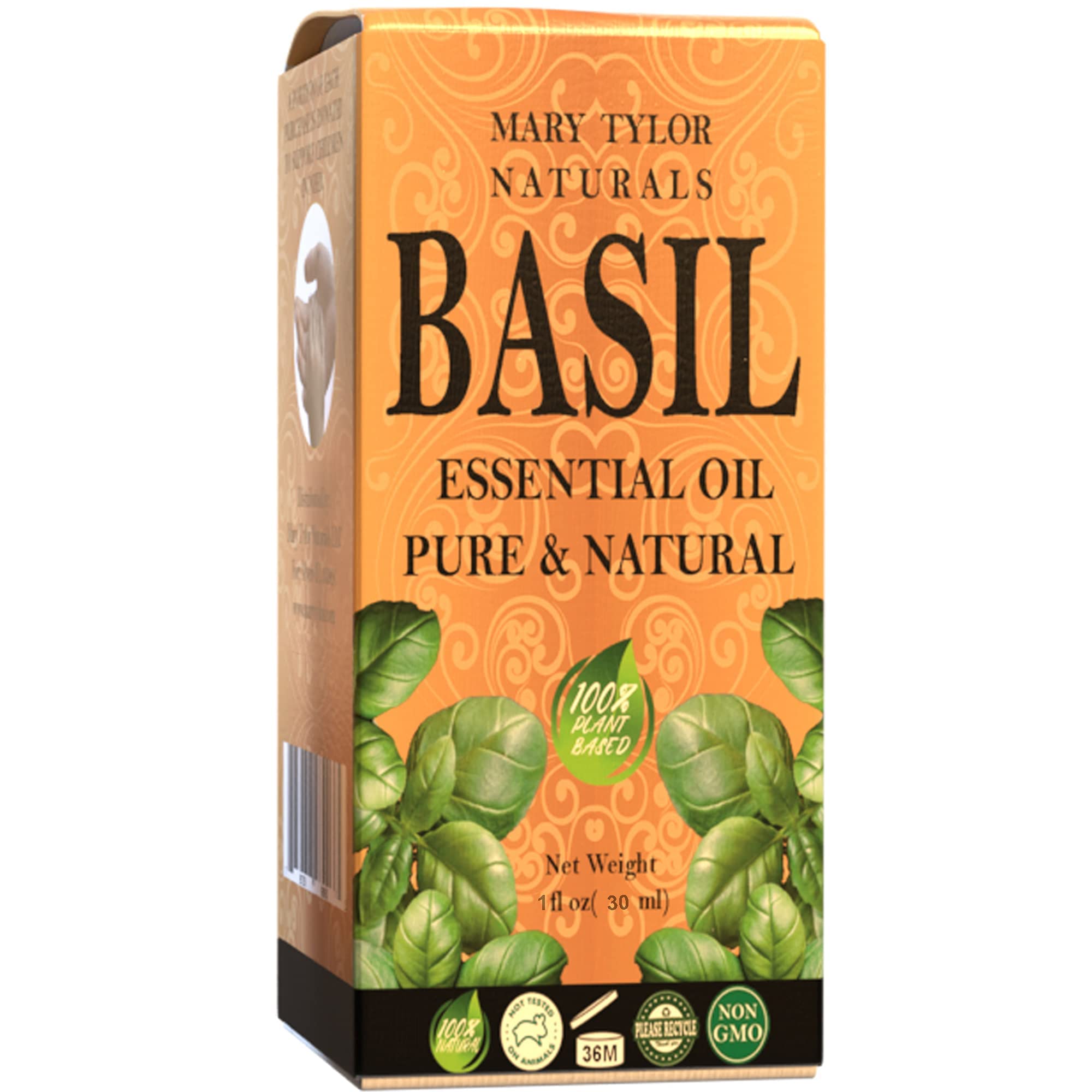 Pure et naturelle — huile basilic Mary Tylor Naturals sans additifs pour recettes artisanales.