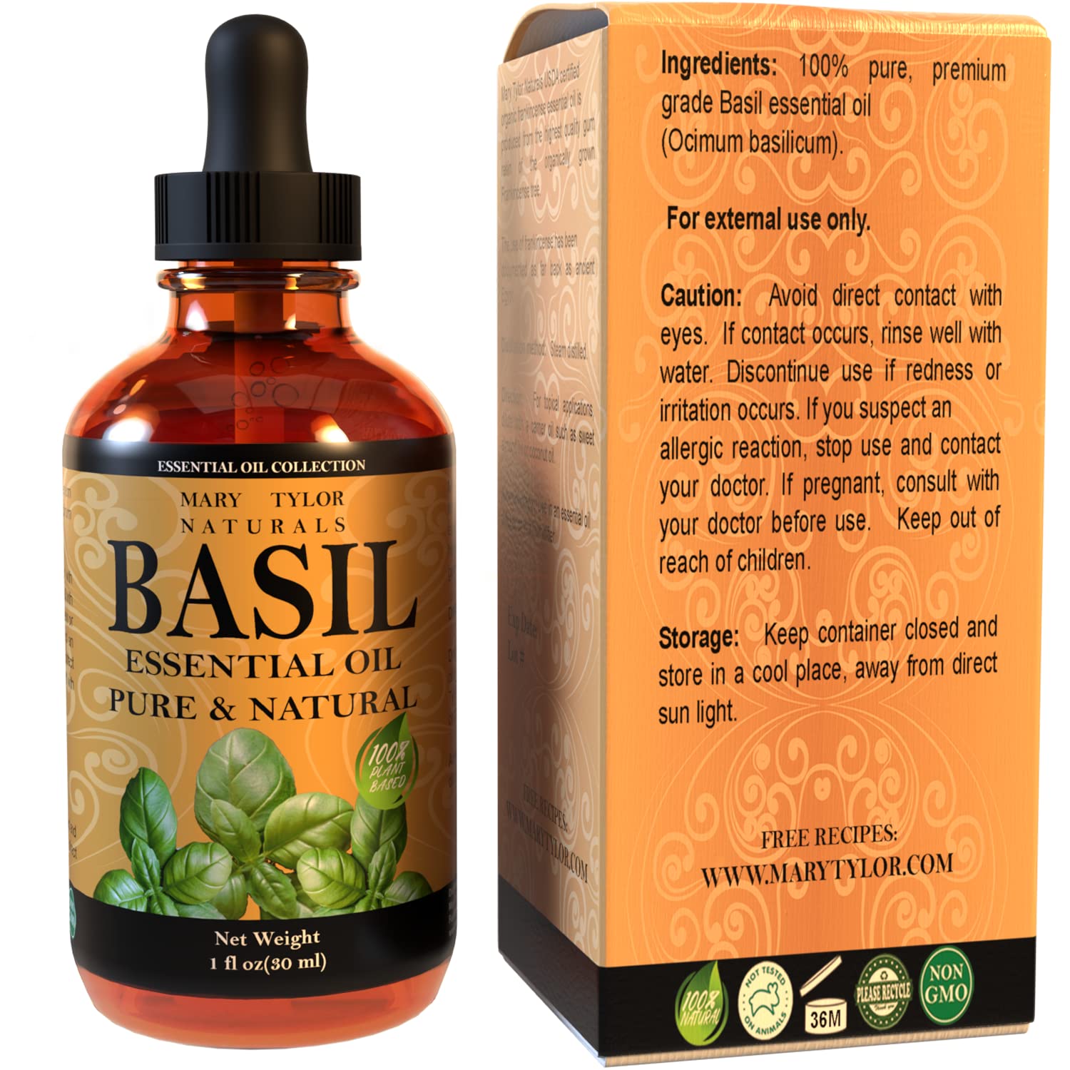 Sans pesticides — huile basilic Mary Tylor Naturals respecte vos préférences écologiques.