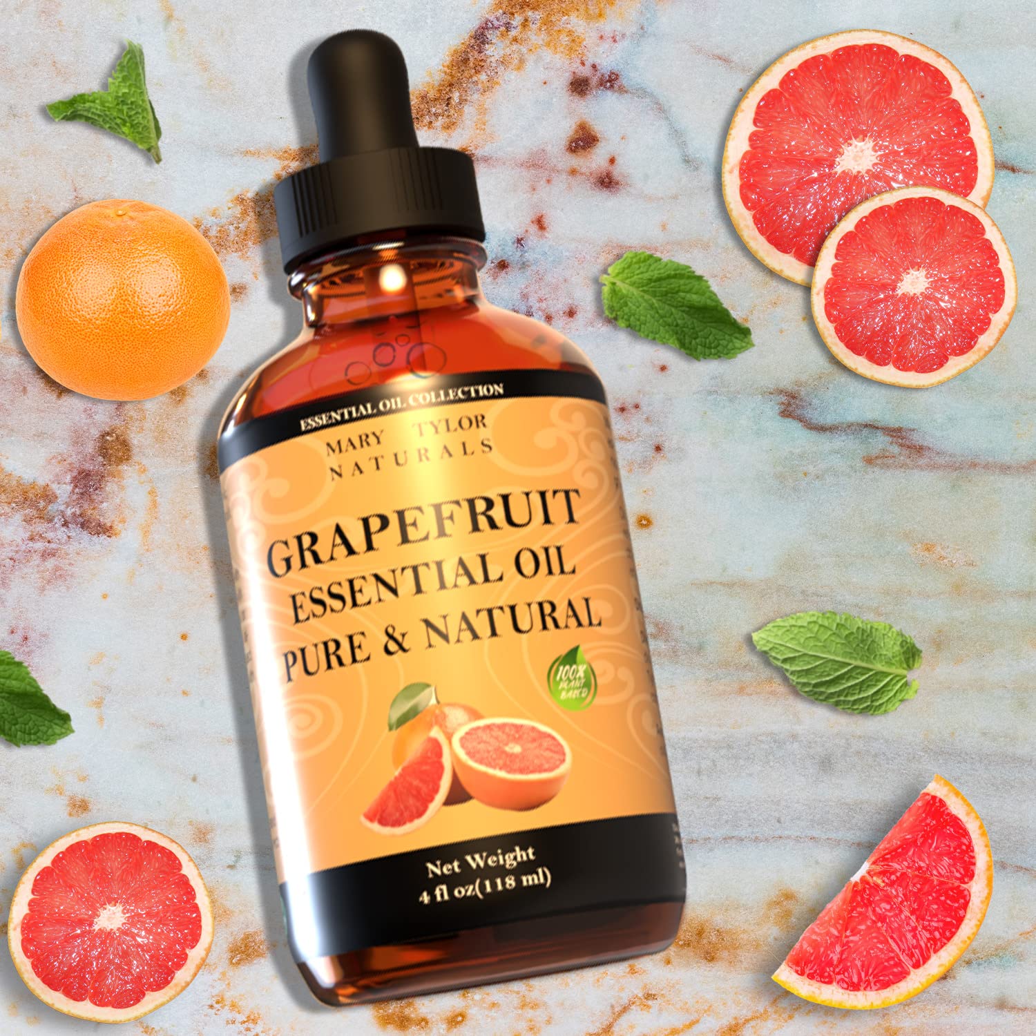 Mary Tylor Naturals huile pamplemousse avec compte-gouttes en verre pour diffusion pratique.