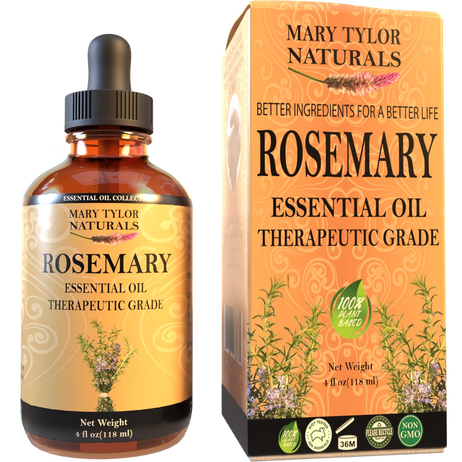 Mary Tylor Naturals huile essentielle romarin – bouteille ambrée pour diffusion aromatique