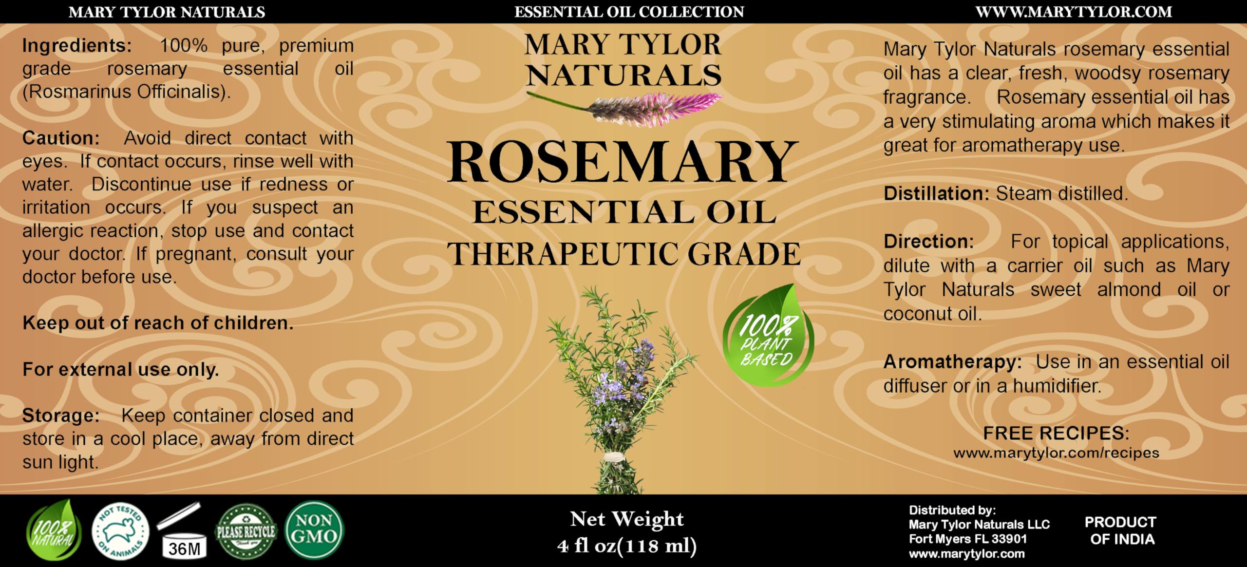 Mary Tylor Naturals huile romarin – utilisation fait maison pour soins et bien-être
