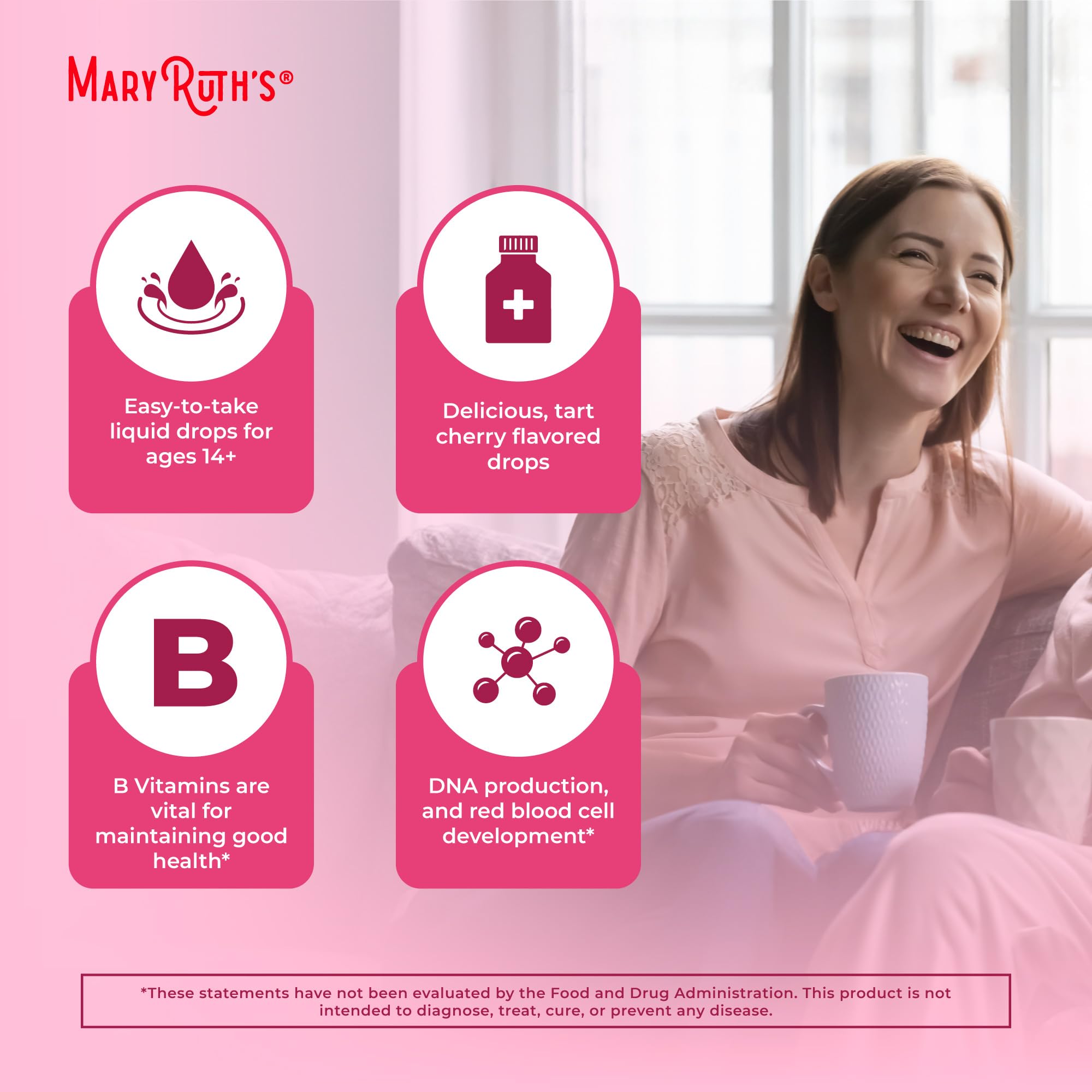 Doseur oral MaryRuth's B Complex en main, utilisation facile