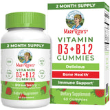 MARYRUTH'S D3+B12 gommes fraise sur flacon, soutien énergie et immunité possible.