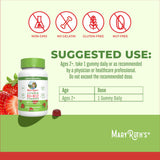 Étiquette MaryRuth's D3+B12 non-GMO et végan, sans gélatine, informations claires.