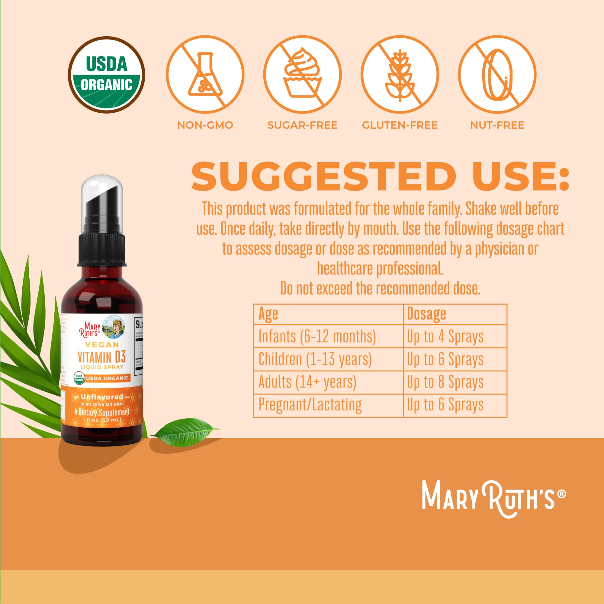 MaryRuth's D3 spray saveur huile d'olive – simplicité d'administration au quotidien