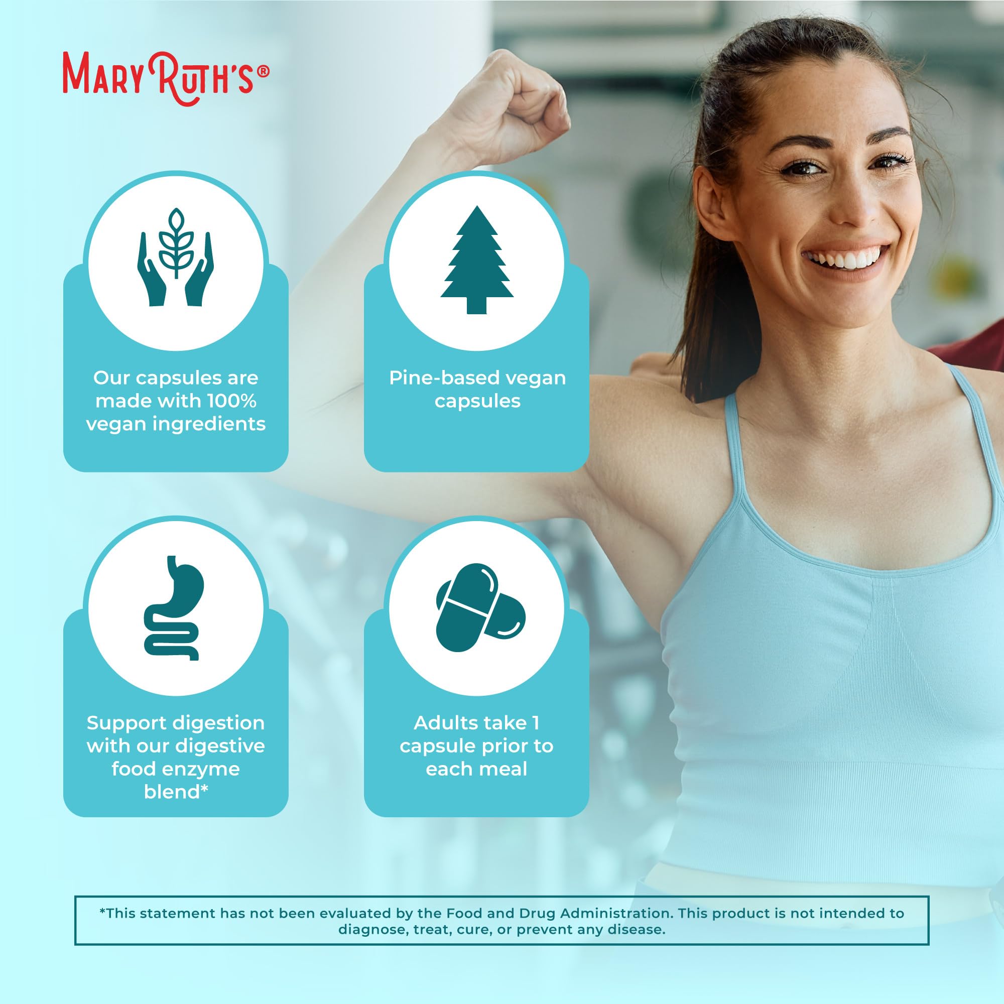 MaryRuth's enzymes digestives, avant-repas: utilisation recommandée pour le confort digestif.