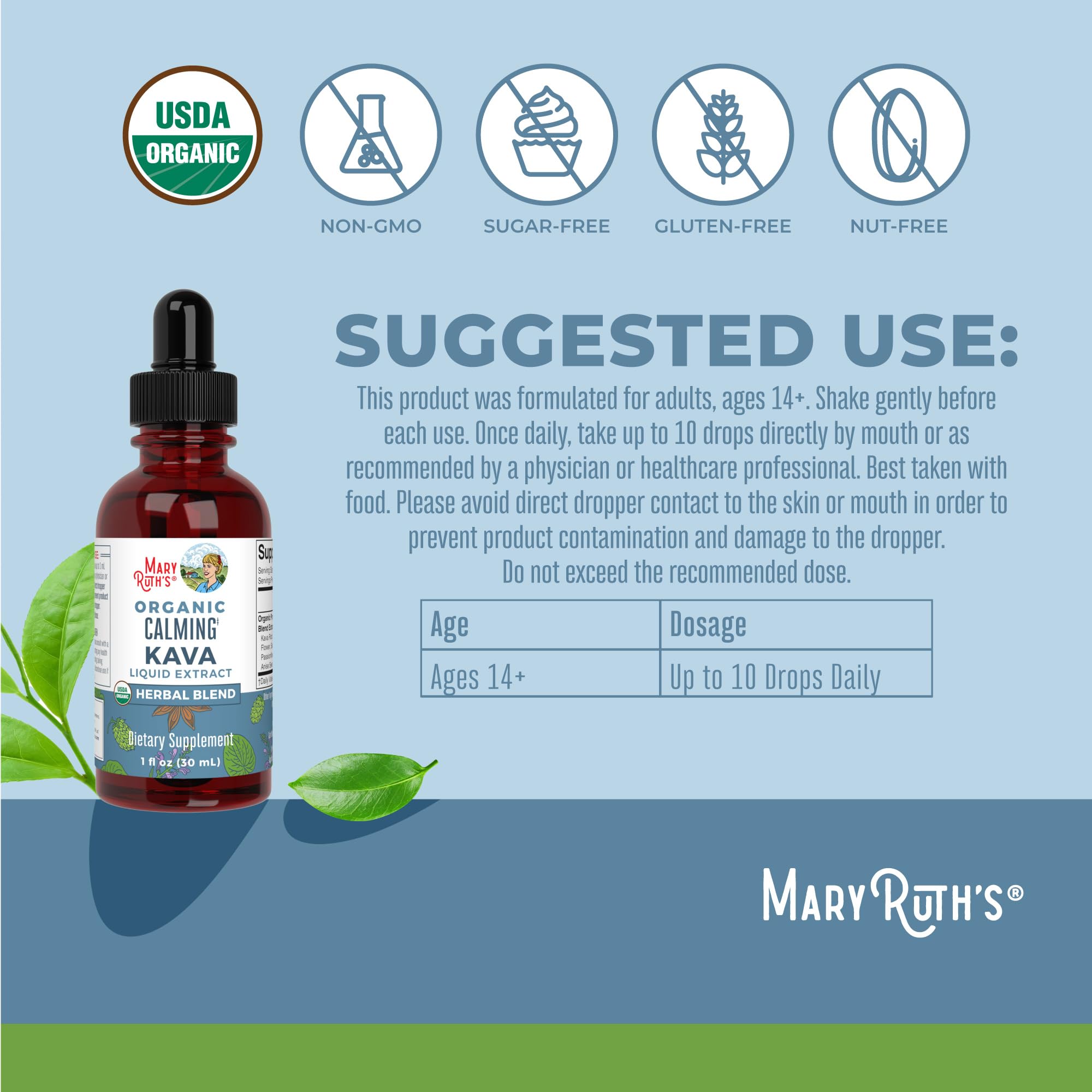 Utilisation par pipette de MaryRuth's pour un dosage précis du calme.