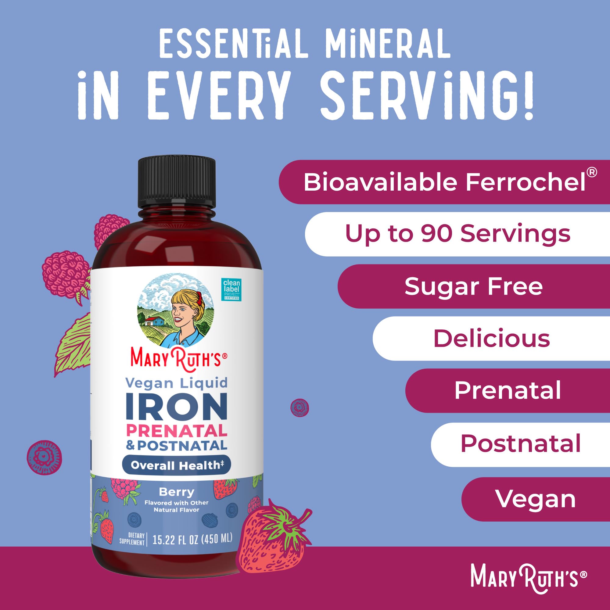 Fer liquide sans gluten, sans lactose et sans sucre ajouté pour divers régimes.