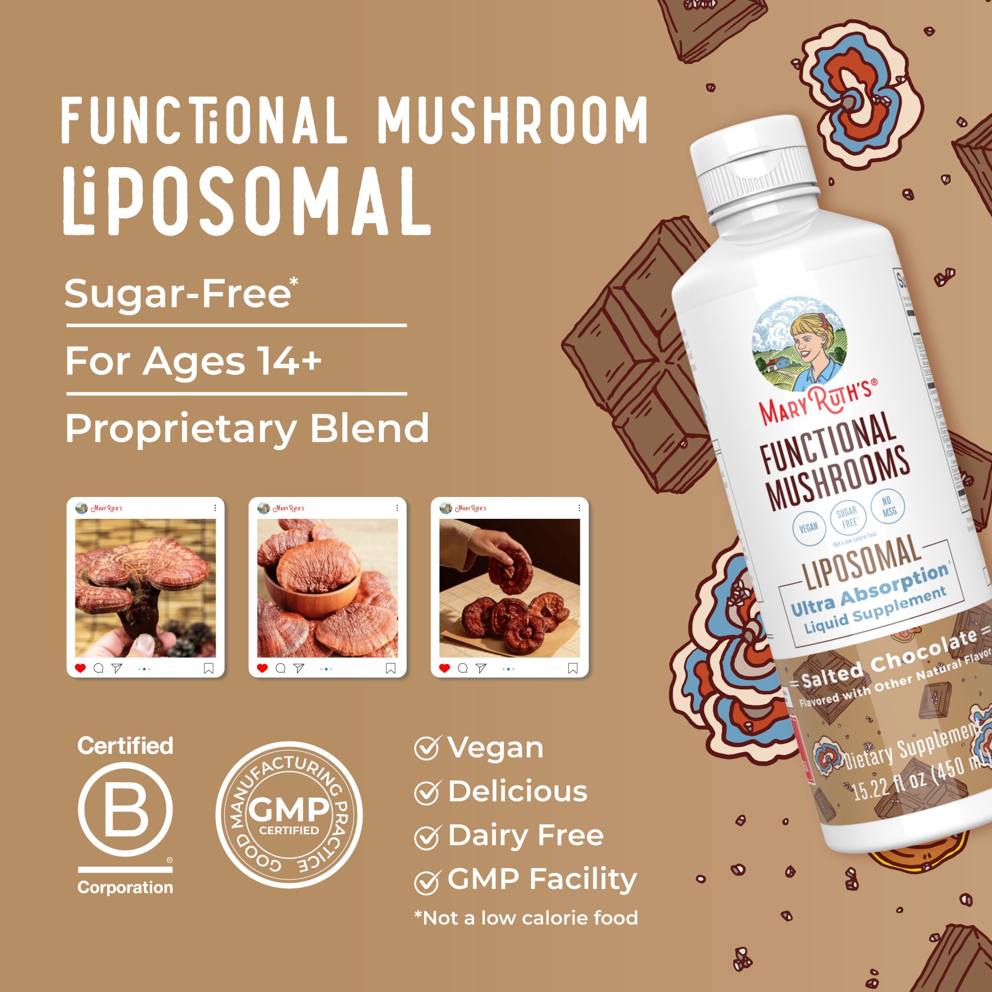 MARYRUTH'S Function Mushrooms Liposomal – Avantages immunité potentiels grâce au mélange.