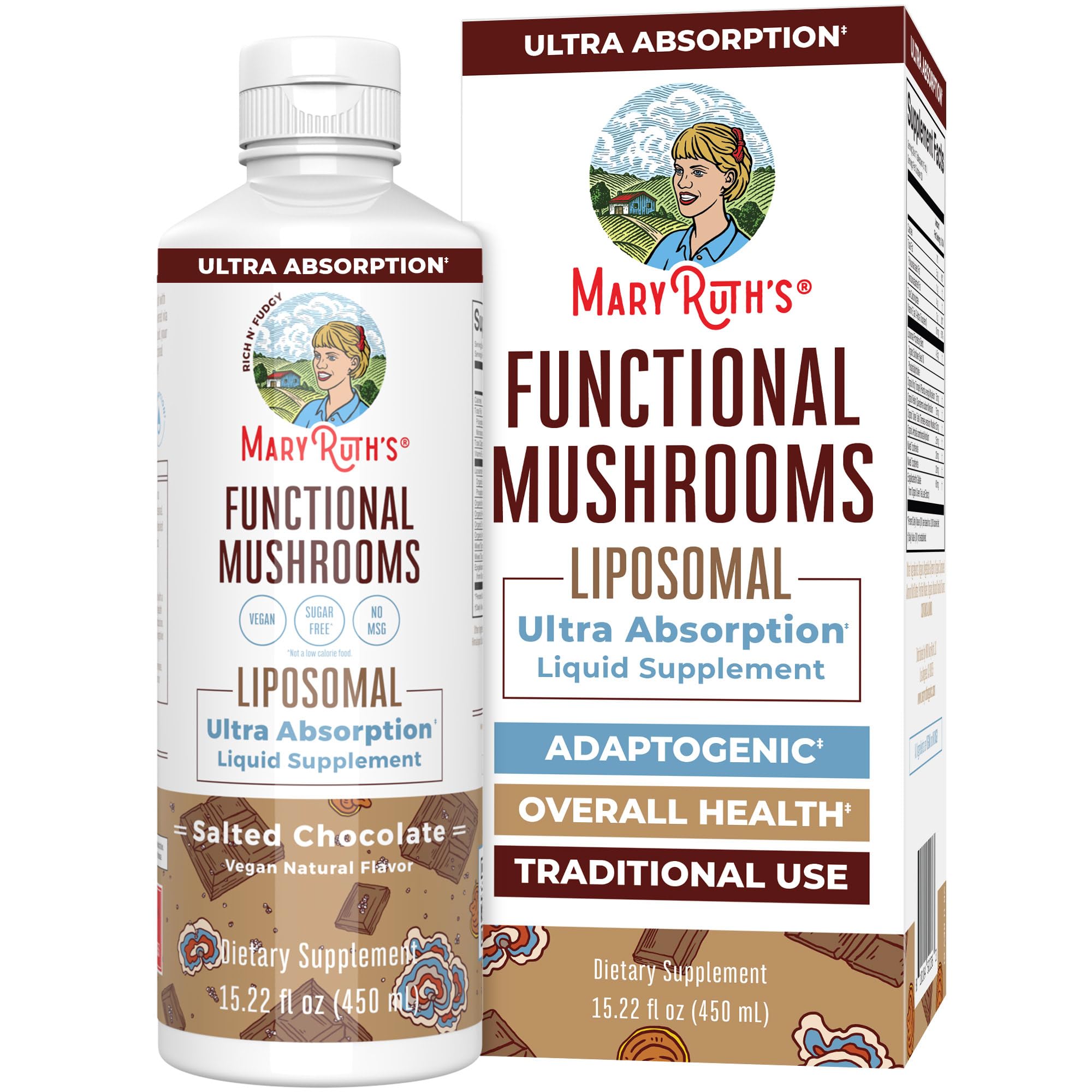 MARYRUTH'S Function Mushrooms Liposomal – Bouteille versement, prise facile au quotidien.