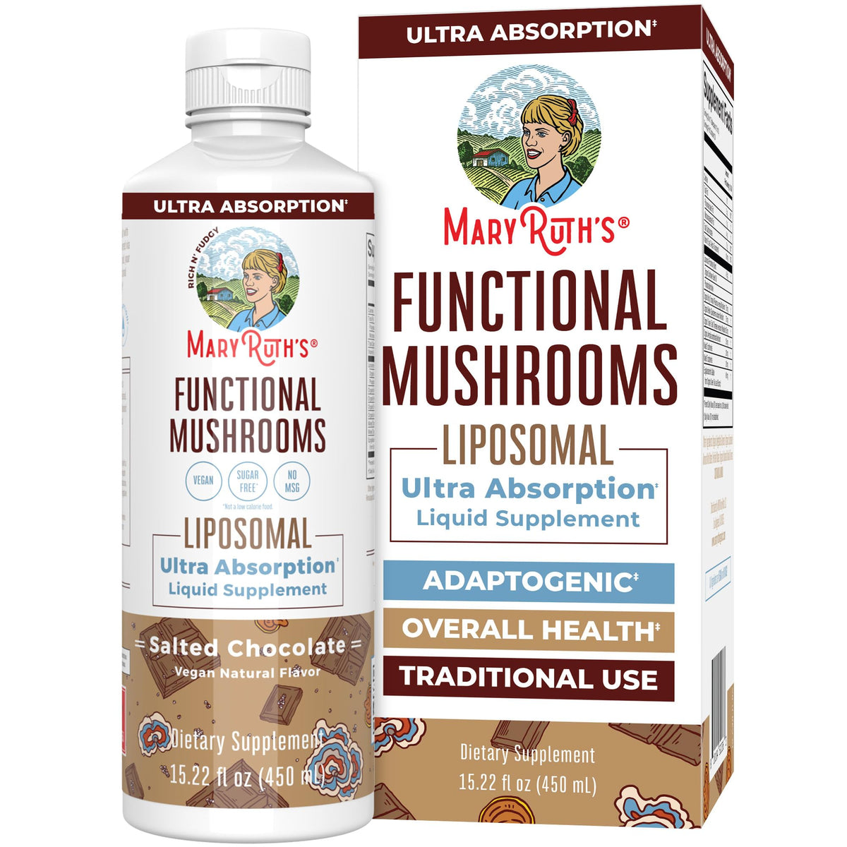 MARYRUTH'S Function Mushrooms Liposomal – Bouteille versement, prise facile au quotidien.